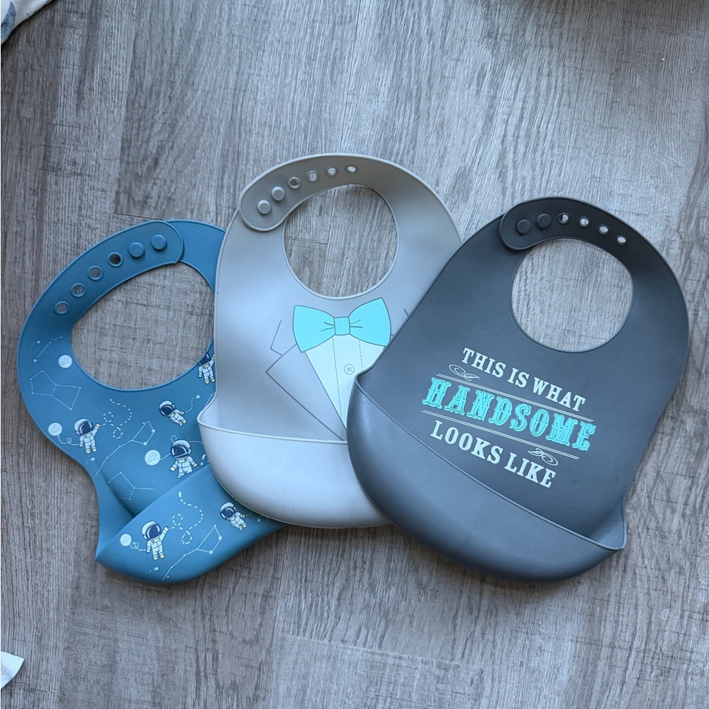 Chic Baby Bib Trio - Blue, Gray, Black